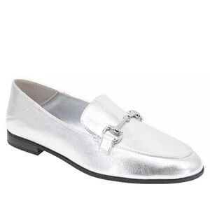 BCBG Silver Metallic Horsebit‎ Loafers Classic Slip On Dress Shoes